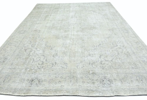 Antique Muted Beige Floral 9'4X12'6 Distressed Vintage Oriental Rug