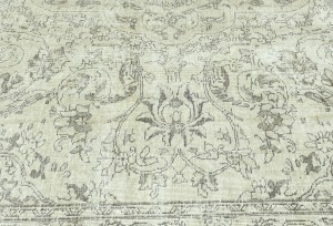 Antique Muted Beige Floral 10X13 Distressed Vintage Oriental Rug
