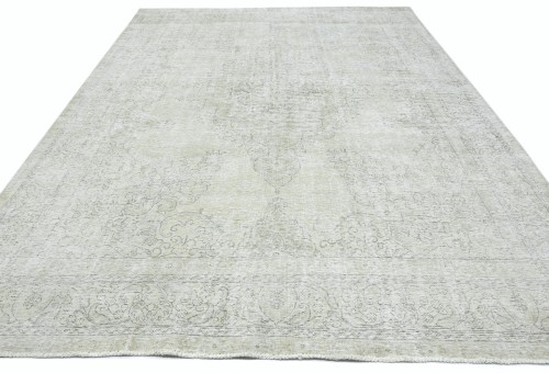 Antique Muted Beige Floral 9' x 12' Distressed Vintage Oriental Rug