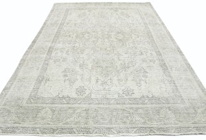 Antique Muted Beige Floral 6'6X9'7 Distressed Vintage Oriental Rug