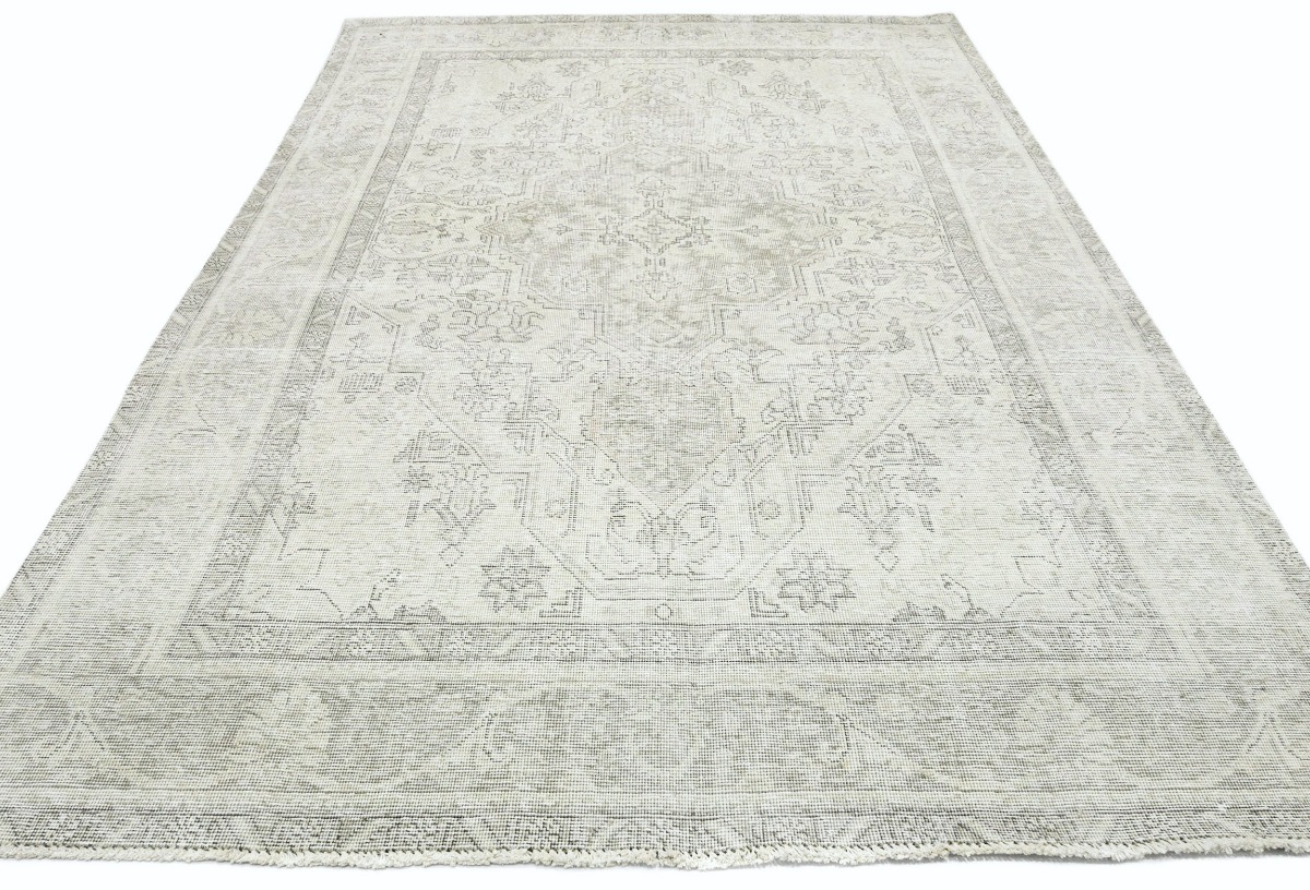 Antique Muted Beige Floral 6'6X9'7 Distressed Vintage Oriental Rug