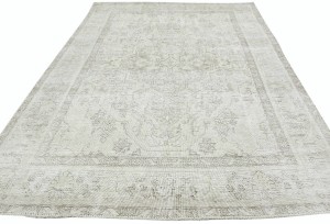 Antique Muted Beige Floral 6'6X9'7 Distressed Vintage Oriental Rug