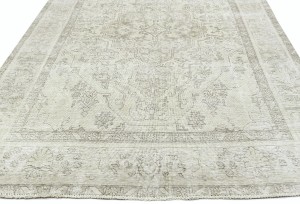 Antique Muted Beige Floral 6'6X9'7 Distressed Vintage Oriental Rug