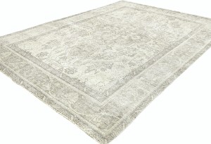 Antique Muted Beige Floral 6'6X9'7 Distressed Vintage Oriental Rug