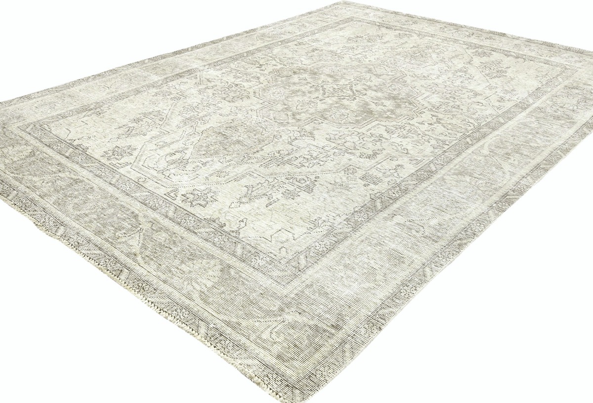 Antique Muted Beige Floral 6'6X9'7 Distressed Vintage Oriental Rug