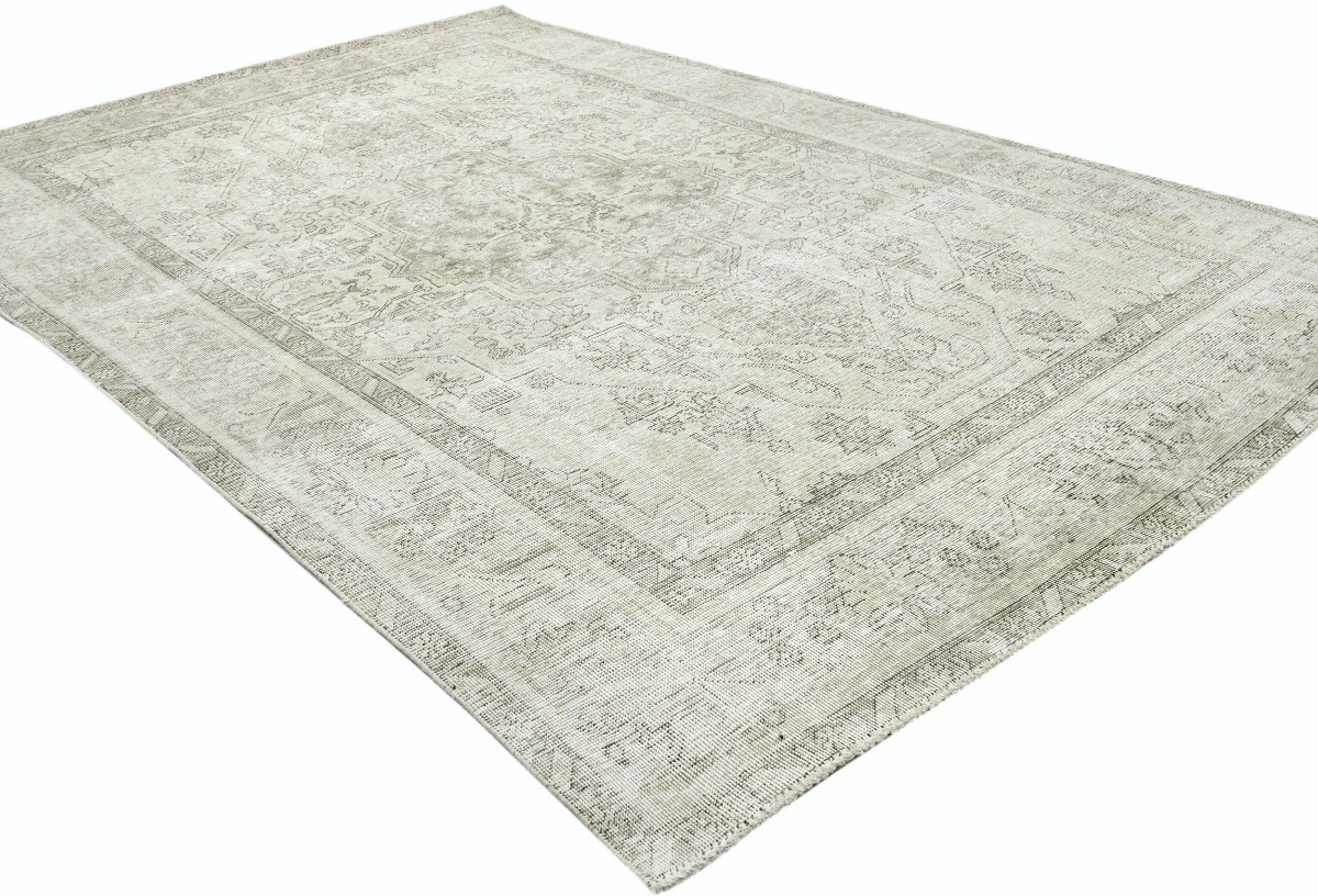 Antique Muted Beige Floral 6'6X9'7 Distressed Vintage Oriental Rug