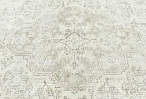Antique Muted Beige Floral 6'6X9'7 Distressed Vintage Oriental Rug