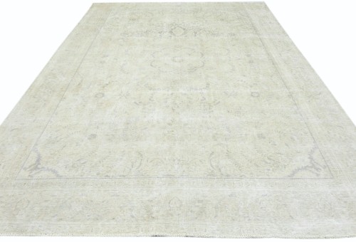 Antique Muted Beige Floral 9X12 Distressed Vintage Oriental Rug