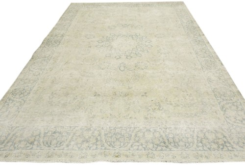 Antique Muted Beige Floral 7'7X10'4 Distressed Vintage Oriental Rug