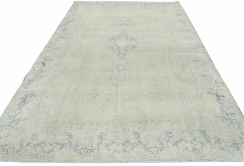 Antique Muted Beige Floral 7'7X10'6 Distressed Vintage Oriental Rug
