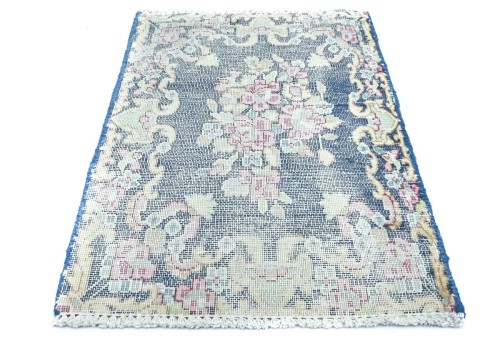 Antique Muted Navy Floral 1'5X2 Distressed Vintage Oriental Rug