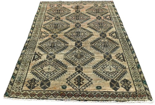 Antique Muted Khaki Tribal 4X6 Distressed Vintage Oriental Rug