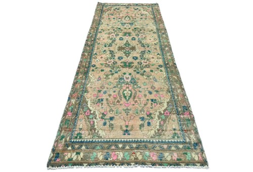 Antique Muted Peach Tribal 3'2X9'6 Distressed Vintage Oriental Runner Rug