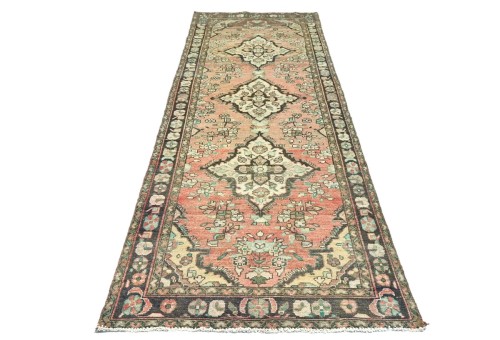 Antique Muted Salmon Tribal 3'3X9'7 Distressed Vintage Oriental Runner Rug