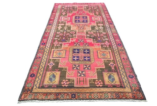 Antique Muted Pink Tribal 4X9 Distressed Vintage Oriental Runner Rug