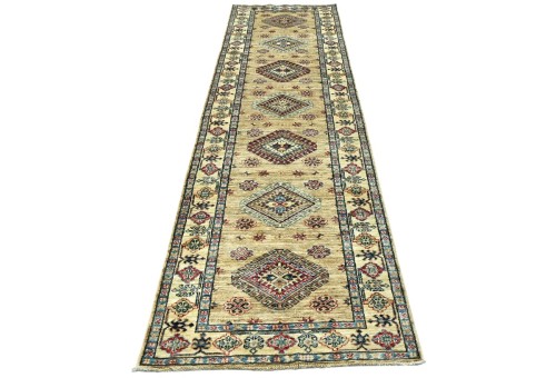 Beige Tribal Geometric 2'7X9'6 Kazak Pakistan Oriental Runner Rug