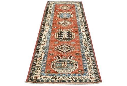 Rusty Red Tribal Geometric 2'6X6'6 Kazak Pakistan Oriental Runner Rug
