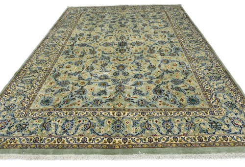 Vintage Sage Green Traditional 10X13 Kashan Persian Rug