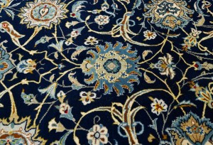 Vintage Dark Navy Traditional 10X13 Kashan Persian Rug