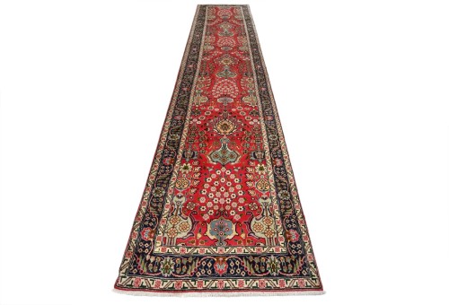 Vintage Red Traditional 3X16 Tabriz Persian Runner Rug