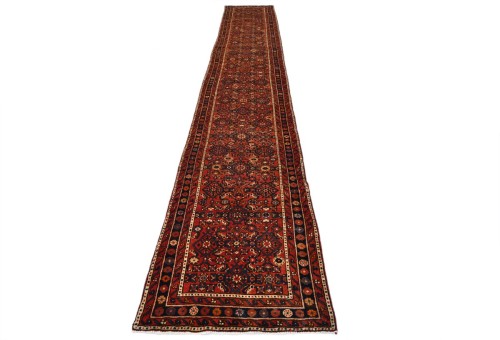 Vintage Rusty Red Tribal 3X17 Hossainabad Persian Runner Rug