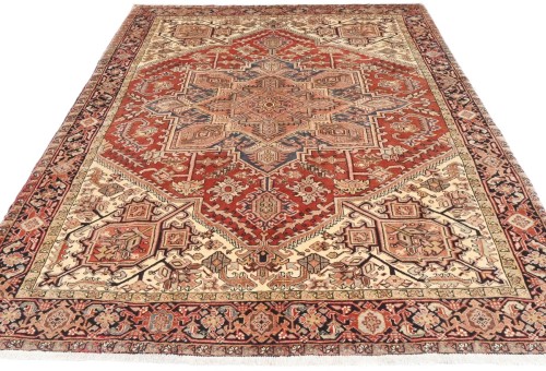 Vintage Rusty Red Geometric 7' x 9' Heriz Persian Rug