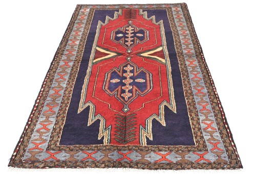 Vintage Tribal Geometric 3'6X6'6 Hamedan Persian Rug