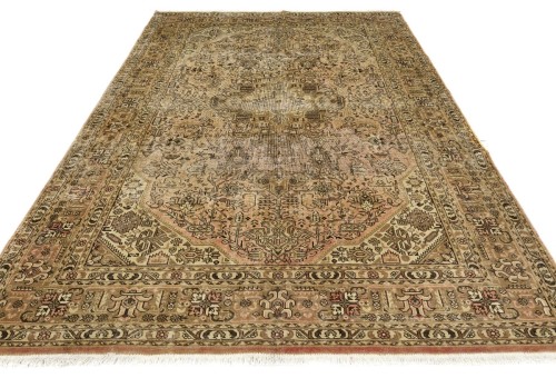 Antique Muted Floral 6'7X9'5 Distressed Vintage Oriental Rug