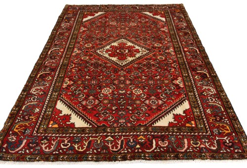 Vintage Red Tribal 4'7X6'8 Hossainabad Persian Rug