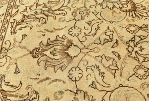 Antique Muted Peach Beige Floral 9'5X13 Distressed Vintage Oriental Rug