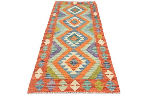 Multicolored Geometric Reversible 2'4X6'3 Kilim Oriental Runner Rug