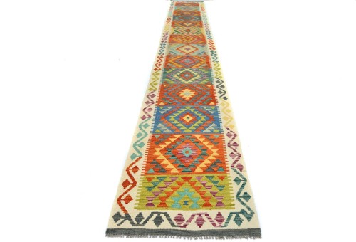 Multicolored Geometric Reversible 3X16 Kilim Oriental Runner Rug