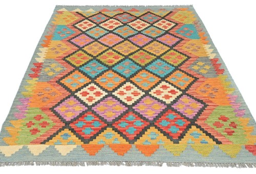 Multicolored Geometric Reversible 4X6 Kilim Oriental Rug