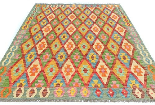 Multicolored Geometric Reversible 5'6 X 6'9 Kilim Oriental Rug
