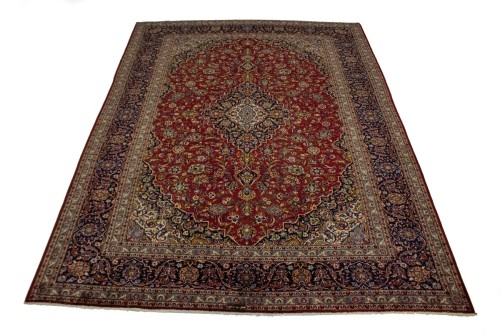 Vintage Red Traditional 10'x13' Kashan Wool Persian Rug