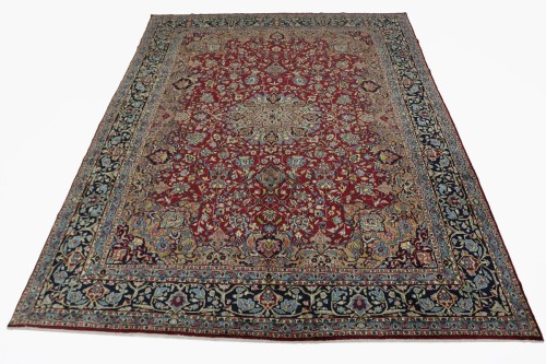 Vintage Red Floral 10' x 14' Kerman Persian Rug
