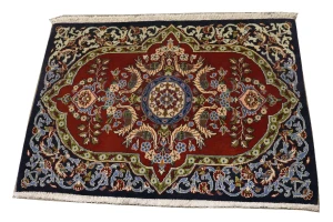 Vintage Red Pictorial Floral 2X3 Ghom Kashan Persian Rug