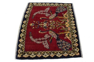 Vintage Red Pictorial 3X4 Kashan Persian Rug