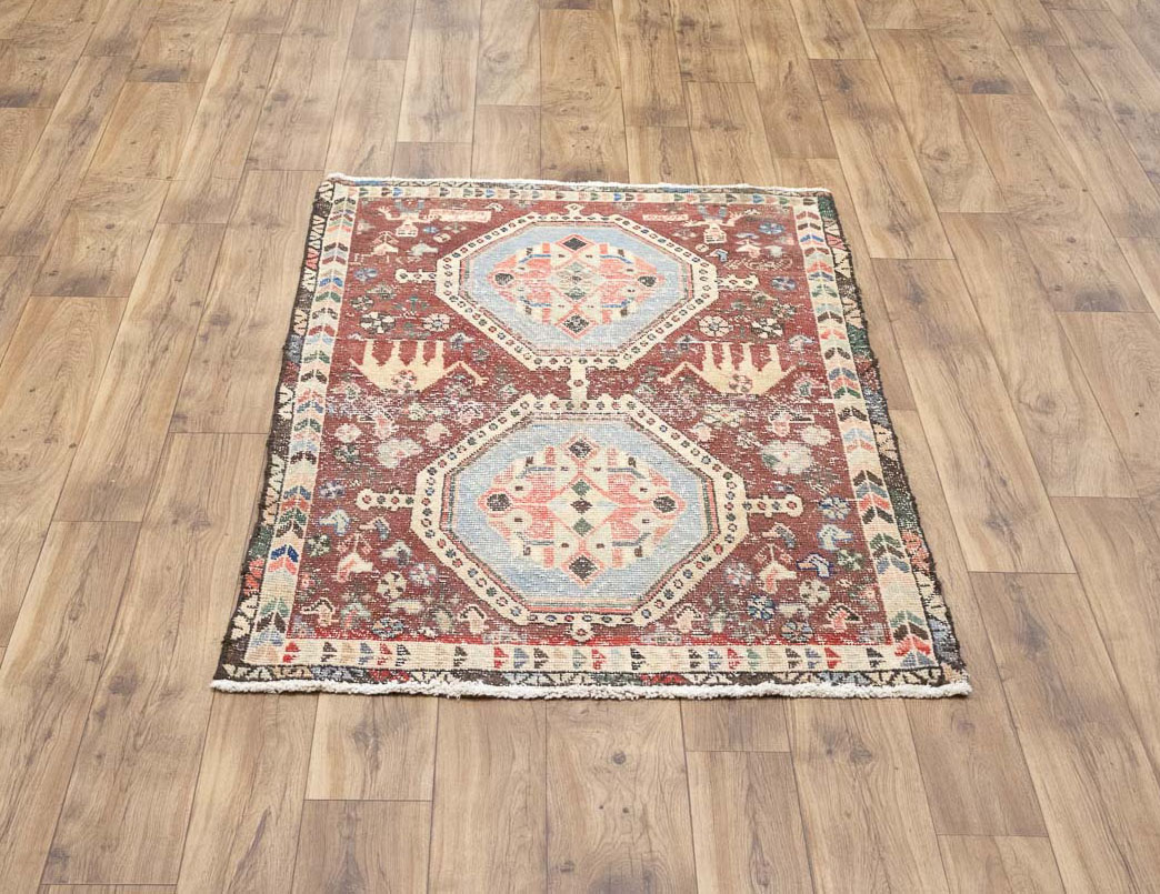 3'4x4'9 Hand Knotted Pictorial Tribal Oriental Wool Rug - Image 2