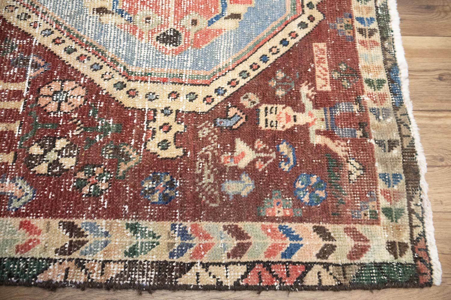 3'4x4'9 Hand Knotted Pictorial Tribal Oriental Wool Rug - Image 4