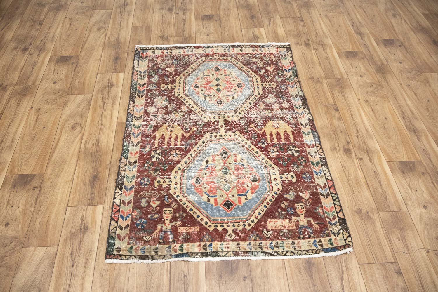 3'4x4'9 Hand Knotted Pictorial Tribal Oriental Wool Rug - Image 12