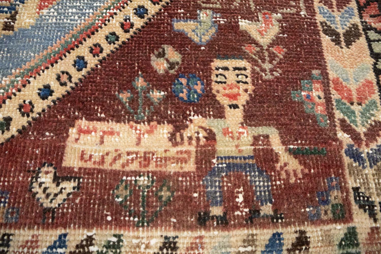 3'4x4'9 Hand Knotted Pictorial Tribal Oriental Wool Rug - Image 9
