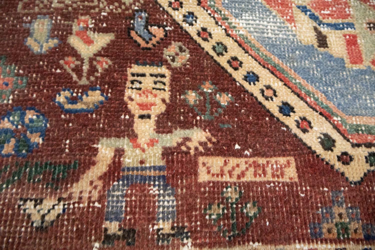3'4x4'9 Hand Knotted Pictorial Tribal Oriental Wool Rug - Image 10