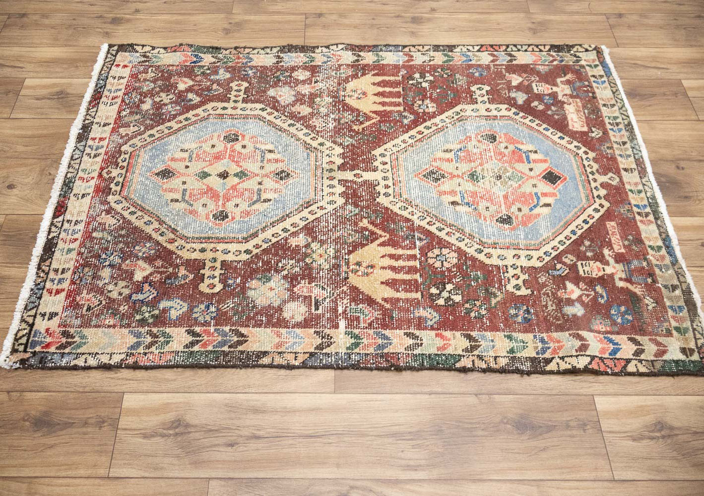 3'4x4'9 Hand Knotted Pictorial Tribal Oriental Wool Rug - Image 3