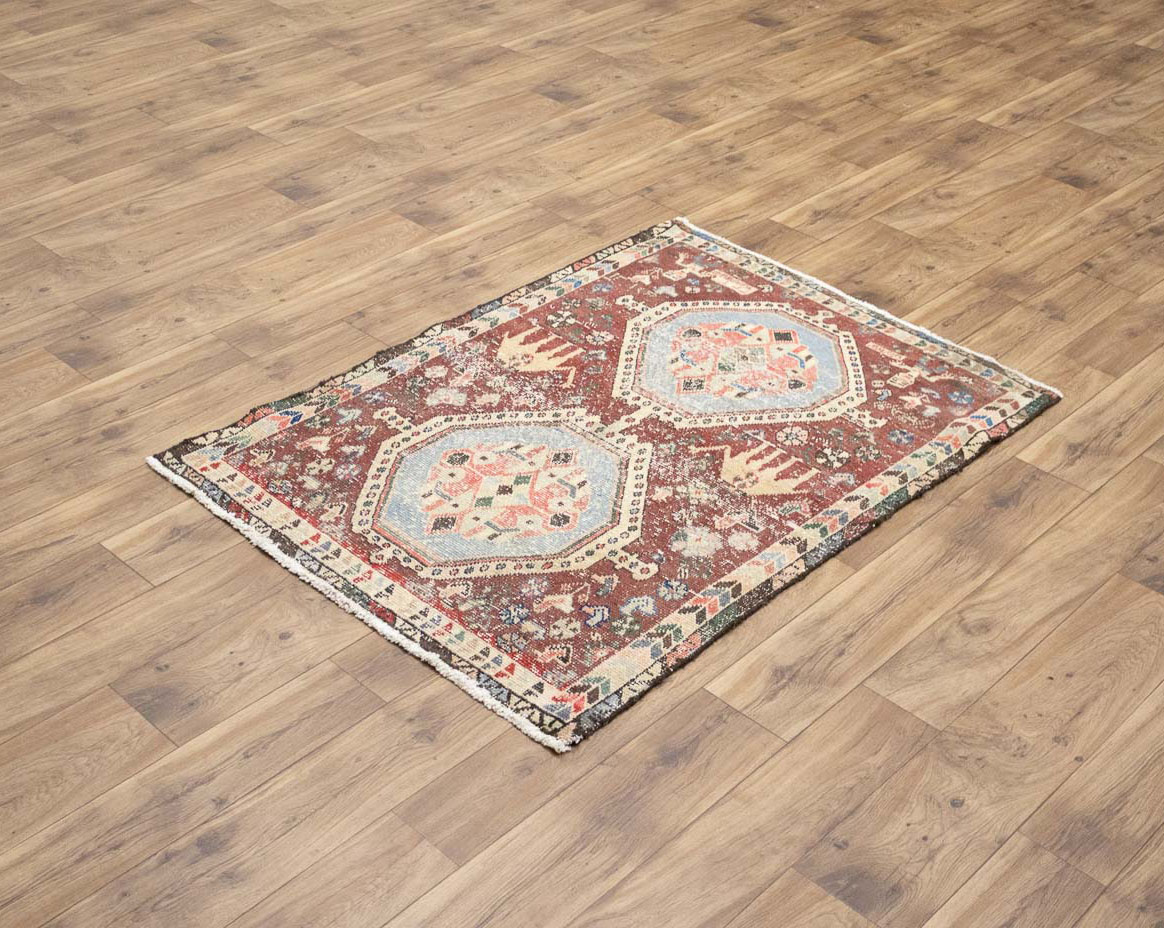 3'4x4'9 Hand Knotted Pictorial Tribal Oriental Wool Rug - Image 14