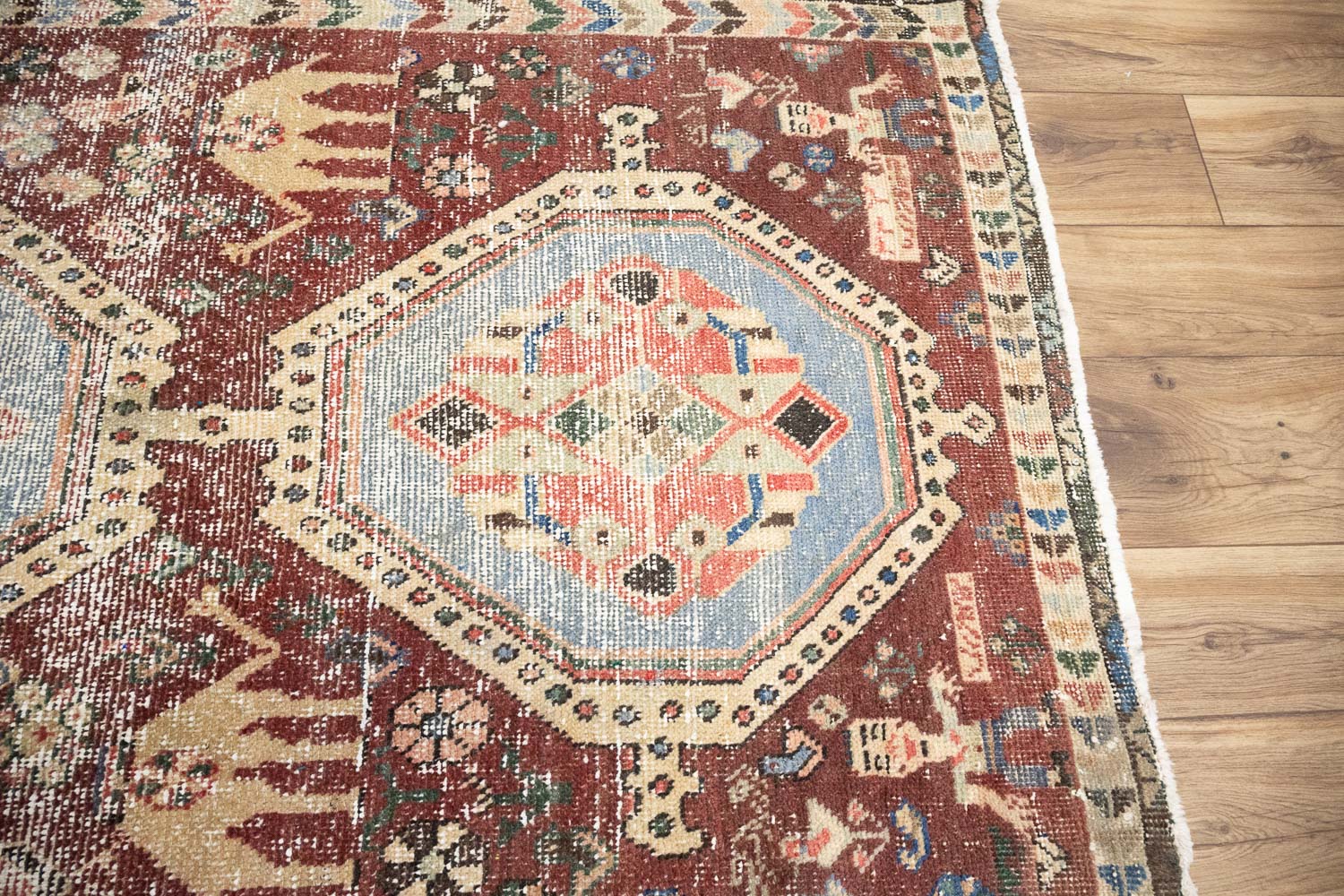 3'4x4'9 Hand Knotted Pictorial Tribal Oriental Wool Rug - Image 11
