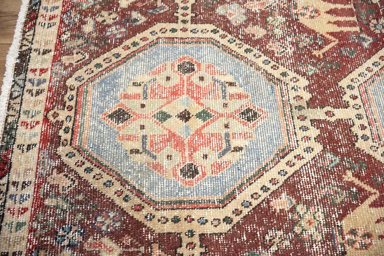 3'4x4'9 Hand Knotted Pictorial Tribal Oriental Wool Rug - Image 8