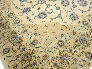 Semi Antique Cream Floral 8X12 Kashan Darbari Persian Rug