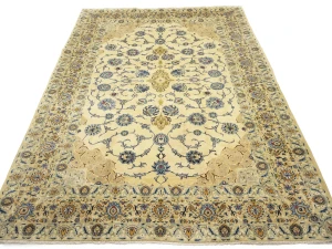 Semi Antique Cream Floral 8X12 Kashan Darbari Persian Rug