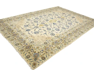 Semi Antique Cream Floral 8X12 Kashan Darbari Persian Rug